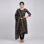 Classic Black & Gold Leaf Hand-Printed Joypuri Three Piece