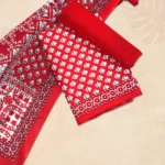 Classic Pure Red Small Print Joypuri Three Piece - Image 4