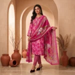 Elegant Hot Pink Floral Kumari Luxury Three Piece