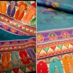 Lustrous Teal Blue Floral Print Saree - Image 5