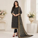 Regal Navy Blue Kolka Design Hand-Printed Joypuri Three Piece