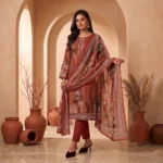 Fire Orange Lotus Artwork Digital Lawn Moslin Three Piece