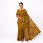 Golden Alpona Pattern Handwoven Tant Saree