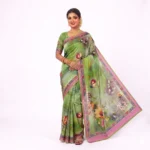 Lush Lime Green Floral Print Saree with Katan Edge
