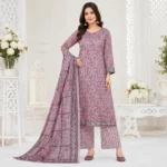Mauve Pink Base Wild Flower Kumari Luxury Three Piece