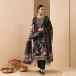 Radiant Black Floral Artwork Mayshuri Three Piece