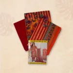 Radiant Bright Orange Base Shankha Print Rajpori Three Piece - Image 3