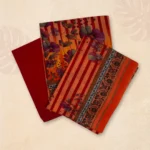 Radiant Bright Orange Base Shankha Print Rajpori Three Piece