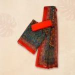 Radiant Bright Orange Base Shankha Print Rajpori Three Piece - Image 2