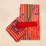Radiant Orange Base Wild Flower Print Rajpori Three Piece - Image 2