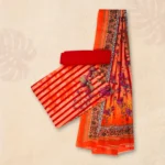 Radiant Orange Base Wild Flower Print Rajpori Three Piece - Image 3