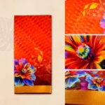 Vibrant Orange Floral Saree with Katan Paar - Image 5